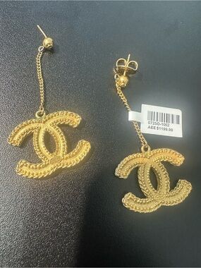 CHANEL Gold Braided CC Drop Earrings